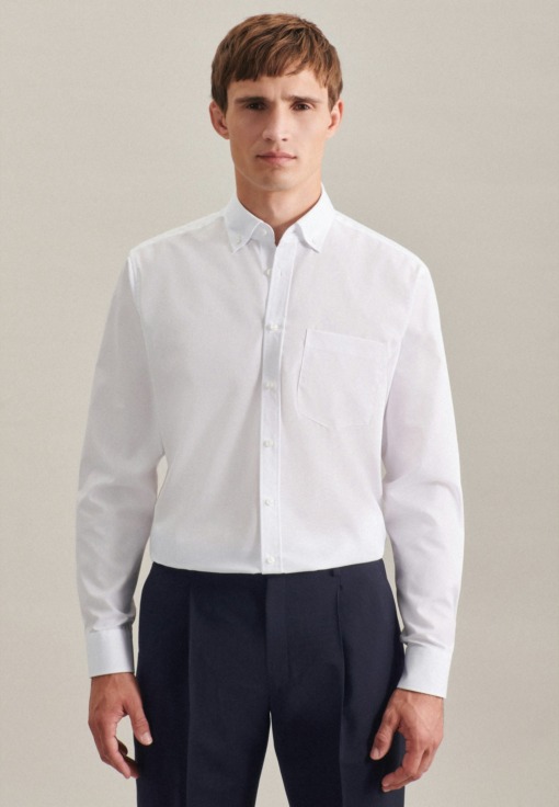 Bügelfreies Popeline Business Hemd in Regular mit Button-Down-Kragen Uni