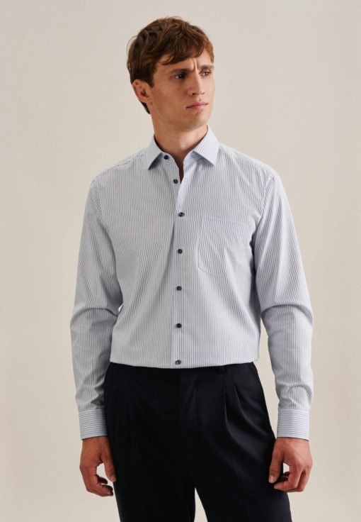 Bügelfreies Popeline Business Hemd in Regular fit mit Kentkragen Streifen