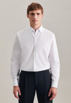 buegelfreies popeline business hemd in shaped mit button down kragen uni