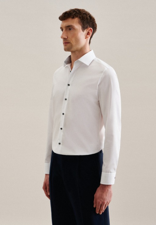 Bügelfreies Popeline Business Hemd in Slim mit Kentkragen und extra langem Arm Uni