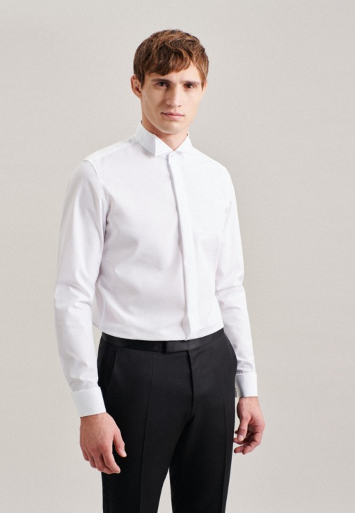 Bügelfreies Popeline Business Hemd in Shaped mit Kläppchenkragen Uni