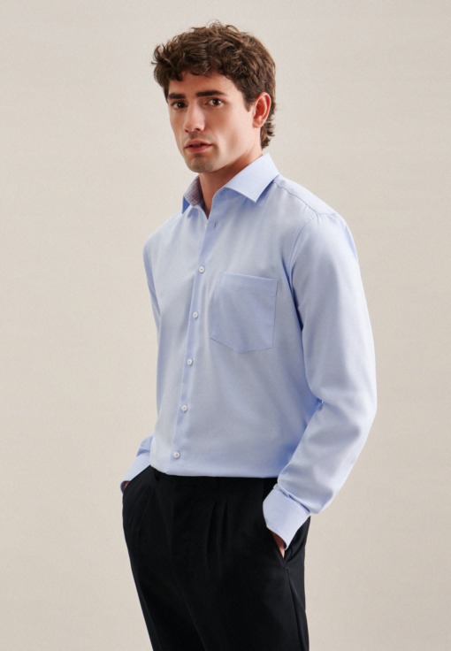 Bügelfreies Twill Business Hemd in Regular mit Kentkragen und extra langem Arm Uni
