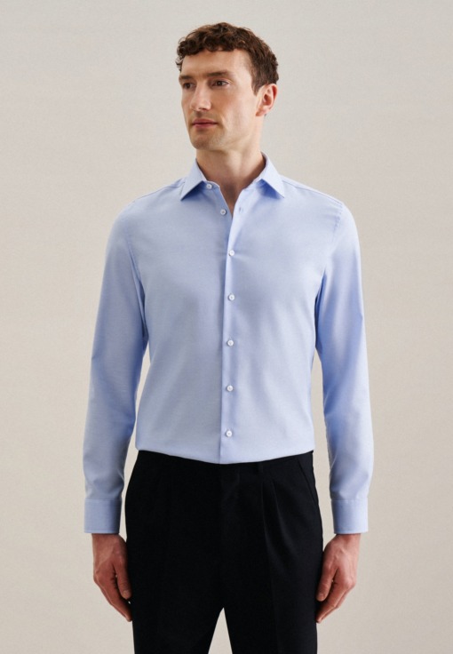 Bügelfreies Twill Business Hemd in Shaped mit Kentkragen und extra langem Arm Uni
