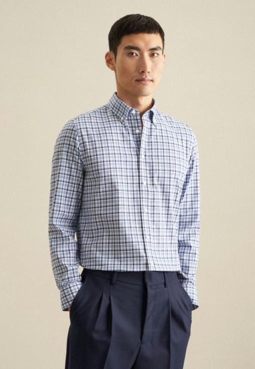 Bügelfreies Twill Business Hemd in Slim mit Button-Down-Kragen Karo
