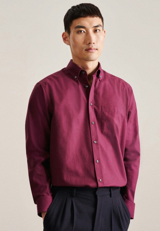 Twill Business Hemd in Regular mit Button-Down-Kragen Uni